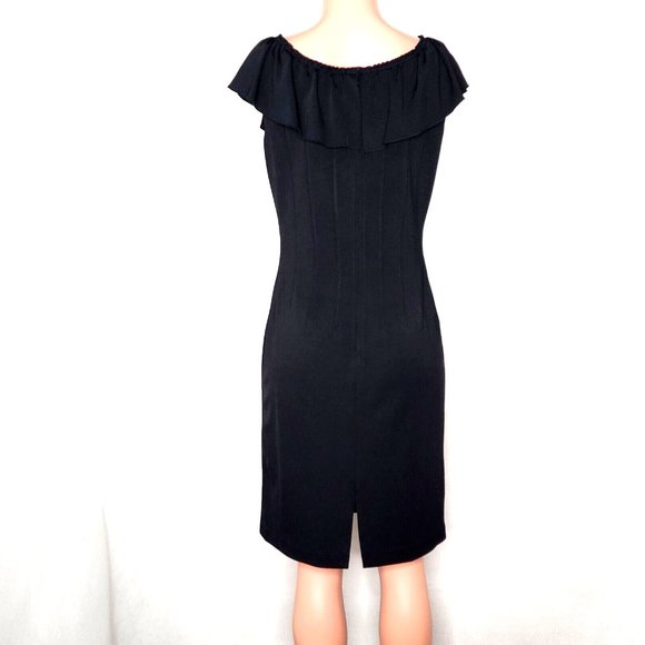 Kay Unger Black Ruffled Neckline Cocktail Dress Sleeveless Classic Lined - Picture 3 of 6